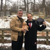 <p>Connecticut&#x27;s Beardsley Zoo Director Gregg Dancho, left, and Bridgeport Mayor Joe Ganim pose with Beardsley Bart, the city&#x27;s own prognosticating prairie dog.</p>