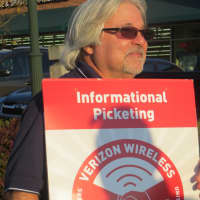 <p>Closeup of one of Tuesday&#x27;s union members who joined an informational picket line outside the Verizon store in Mohegan Lake on Tused. Picketing also is going on this week outside Verizon stores in Hartsdale and Port Chester</p>
