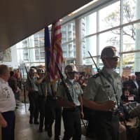 <p>Dozens of veterans are honored for their service during a ceremony at the Stamford Government Center Wednesday morning.</p>