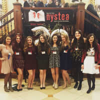 <p>From left, Stephanie Rubino, executive director with Spotlight Arts, with students Cecilia Guida, Megan Campbell, Erin Vaughan, Cati Conway, Grace Curley, Sarah Borsari and Jessica Tocci.​</p>