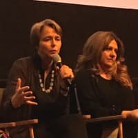 <p>Partners In Health founder Ophelia Dahl, with Cori Stern, screenwriter and producer of &quot;Bending the Arc,&quot; speaks after a showing of the documentary Friday at the Greenwich Film Festival.</p>