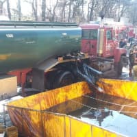 <p>A look at the scene of the oil spill Saturday morning.</p>
