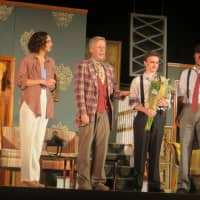 <p>Grace Simmons played Alice Sycamore, who invited Tony Kirby -- at far right with flowers and played by Liam Herbert -- to meet her family. </p>