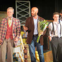 <p>Josh Tenzer, center, Port Chester High School drama coach and special education teacher, after Saturday&#x27;s performance of &quot;You Can&#x27;t Take It With You.&quot; Tenzer dedicated the show to Claudia Begazo-Hyland, a teacher who died at the age of 44 on Oct. 20.</p>