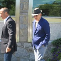 <p>Jerry Seinfeld, left, and Steve Martin walk down Memorial Plaza in Pleasantville. Seinfeld&#x27;s next local gig is at Resorts World Casino.</p>