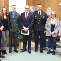 <p>William Zito and his family with Mayor James Cassella, Police Commissioner Joel Brizzi, and Police Chief Larry Minda.</p>