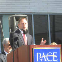 <p>County Executive Rob Astorino speaks at a grand opening at Pace University.</p>