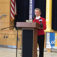 <p>Assemblywoman Mila M. Jasey acts as master of ceremonies at a presentation in Clifton Tuesday introducing a bill to expand preschool programs in the state.</p>