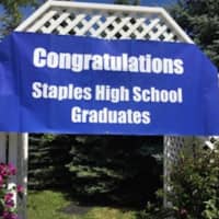 <p>A welcoming banner at the Staples High graduation</p>