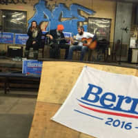 <p>Tracy Jo &amp; The Toads entertain the crowd at a Bernie Sanders rally at Rampage Skate Shop in Bridgeport.</p>
