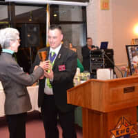 <p>Receptionist/secretary Carol Cosgrove was honored for her support and help to the council throughout the year with the 2016 St. Matthew Knights Appreciation Award.</p>