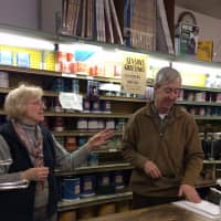 <p>Evelyn Clough and her son Ron Clough Jr. working in their family business, Clough&#x27;s Hardware</p>