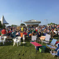 <p>The crowd gathers for opening night at the Levitt Pavilion in Westport.</p>