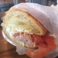 <p>A turkey, swiss, egg white and tomato croissant sandwich from The Coffee Barn.</p>