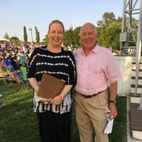 <p>Carleigh Welsh and First Selectman Jim Marpe on opening night</p>