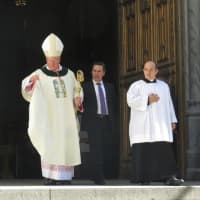 <p>Cardinal Timothy Dolan leading a procession for Tarrytown&#x27;s Caryl Plunkett.</p>