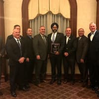 <p>Members of the Bergen County Police Chiefs Association with Grewal.</p>