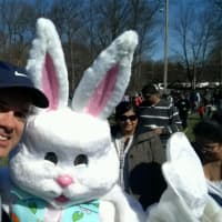 <p>Paramus Mayor Richard LaBarbeira with the Easter Bunny.</p>