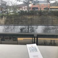 <p>A view of Memorial Plaza and the Pleasantville train station from a window seat at the village&#x27;s newest eatery: Falafel Taco.</p>