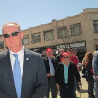 <p>Poughkeepsie Mayor Rob Rolison outside the Mid-Hudson Civic Center on Sunday.</p>