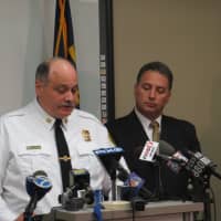 <p>Scarsdale Police Capt. Thomas Altizio announcing the first homicide in Scarsdale in 40 years.</p>