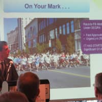 <p>New Rochelle Mayor Noam Bramson explaining his vision for the future of the city.</p>