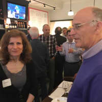 <p>Greenburgh Supervisor Paul Feiner, right, at a restaurant on Central Avenue in Hartsdale in May, 2018.</p>