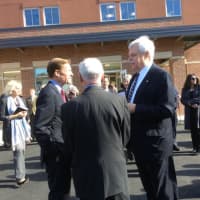 <p>Sen. Richard Blumenthal and State Rep. Bob Godfrey chat outside the Greater Danbury Community Health Center on Main Street in Danbury. The new center was dedicated on Monday.</p>