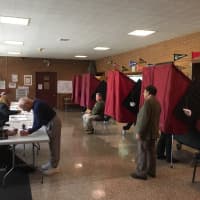 <p>The polling station at Benjamin Franklin Middle School in Teaneck.</p>