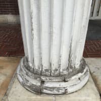 <p>The pillars in front of Ferguson Library are set to be refurbished as part of a terrace construction project this spring.</p>