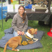 <p>Jennifer Angelucci of Paws Crossed Animal Rescue, with Nelson, a dog looking for a home.</p>