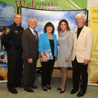 <p>Norwalk Police Chief Thomas Kulhawik, Mayor Harry Rilling, Ginger Katz, Lucia Rilling, and Larry Katz are shown at a previous Courage to Speak Family Night.</p>