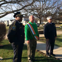 <p>Stratford Police Chief Patrick Ridenhour, Irish Mayor for a Day James Connor and Fire Chief Robert McGrath raised the Irish flag at the town&#x27;s annual St. Patrick&#x27;s Day celebration.</p>