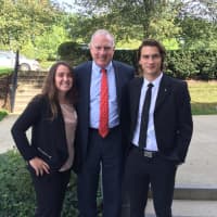 <p>State Attorney General George Jepsen with Sacred Heart University students on Constitution Day.</p>