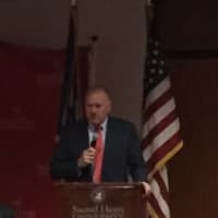 <p>State Attorney General George Jepsen speaks on Constitution Day at Sacred Heart University in Fairfield.</p>