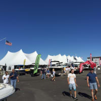<p>Tents fill the area around the docks for the Norwalk Boat Show.</p>