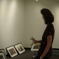<p>ArtsWestchester Gallery Director Kathleen Reckling looks over some of the artwork as the latest exhibit was being installed this fall.</p>