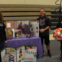 <p>Student Assistance Counselor Patty Connelly (left) talked to students about drug and alcohol risks by passing around a ball with questions on it.</p>