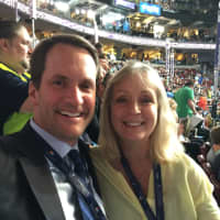 <p>U.S. Rep. Jim Himes poses with Weston delegate Barbara Reynolds at the Democratic National Convention in Philadelphia.</p>