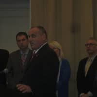 <p>Peekskill Mayor Frank Catalina at a press conference Monday after Entergy announced Indian Point&#x27;s closure.</p>