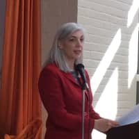 <p>Mary Hogue, chair of Fairfield&#x27;s Earth Day Committee, addresses the Greater Fairfield Board of Realtors.</p>