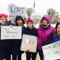 <p>Jenny Allard, far left, and other Ridgewood teachers and parents hoped to send a message to their children and students: if you see injustice, stand up for what you believe in.</p>