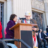 <p>Congresswoman Nita Lowey celebrates Veterans&#x27; Day with Alan Moskin.</p>