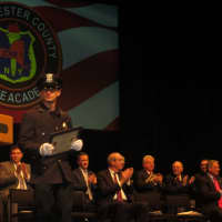 <p>Christopher N. Pascale was one of the 45 newest police officers to complete training at the Westchester County Police Academy. He&#x27;s shown here during graduation ceremonies at SUNY Purchase.</p>