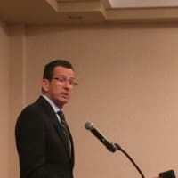 <p>Gov. Dannel Malloy speaks to the Bridgeport Regional Business Council Wednesday.</p>