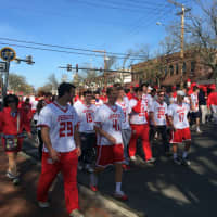 <p>The Fairfield Prep lacrosse team participates in Walk a Mile in Her Shoes on Saturday in Fairfield.</p>