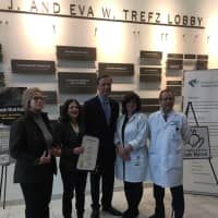 <p>State Reps. Gail Lavielle, Fred Wilms and Terrie Wood along with Chairman of the Department of Emergency Medicine Dr. Benjamin Greenblatt and Patient Care manager Lorraine Salavec pose for a photo at Norwalk Hospital Monday.</p>