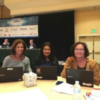 <p>Hendrick Hudson teachers and Instructional Technology coaches Mary Fanning, Nupur Pal and Colleen Ruiz at the recent Tech &amp; Learning Live @ New York conference in Tarrytown. </p>