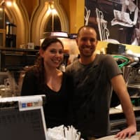 <p>Cafe Angelique Servers Tal Eyal, left, and Daniel Ben-Zeev, right.</p>