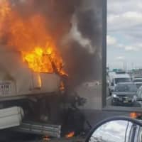 <p>Truck fire on the NJ Turnpike Monday.</p>